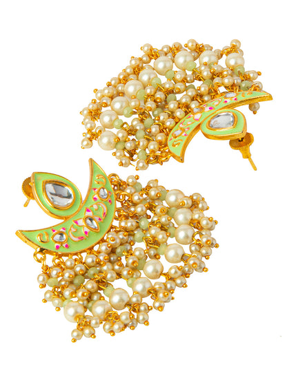 Shining Jewel Handcrafted Gold Plated Designer Traditional Ethnic Meenakari Kundan Chandbali Earrings Women (SJ_1873_LG)