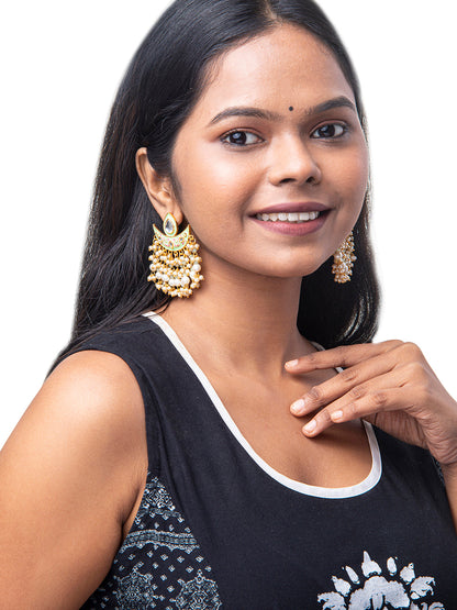 Shining Jewel Handcrafted Gold Plated Designer Traditional Ethnic Meenakari Kundan Chandbali Earrings Women (SJ_1873_LG)