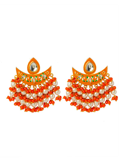 Shining Jewel Handcrafted Gold Plated Designer Traditional Ethnic Meenakari Kundan Chandbali Earrings Women (SJ_1873_O)