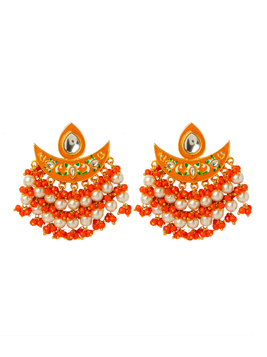 Shining Jewel Handcrafted Gold Plated Designer Traditional Ethnic Meenakari Kundan Chandbali Earrings Women (SJ_1873_O)