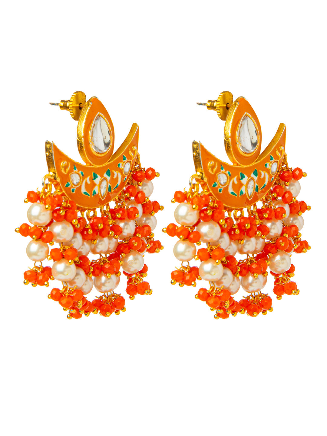 Shining Jewel Handcrafted Gold Plated Designer Traditional Ethnic Meenakari Kundan Chandbali Earrings Women (SJ_1873_O)