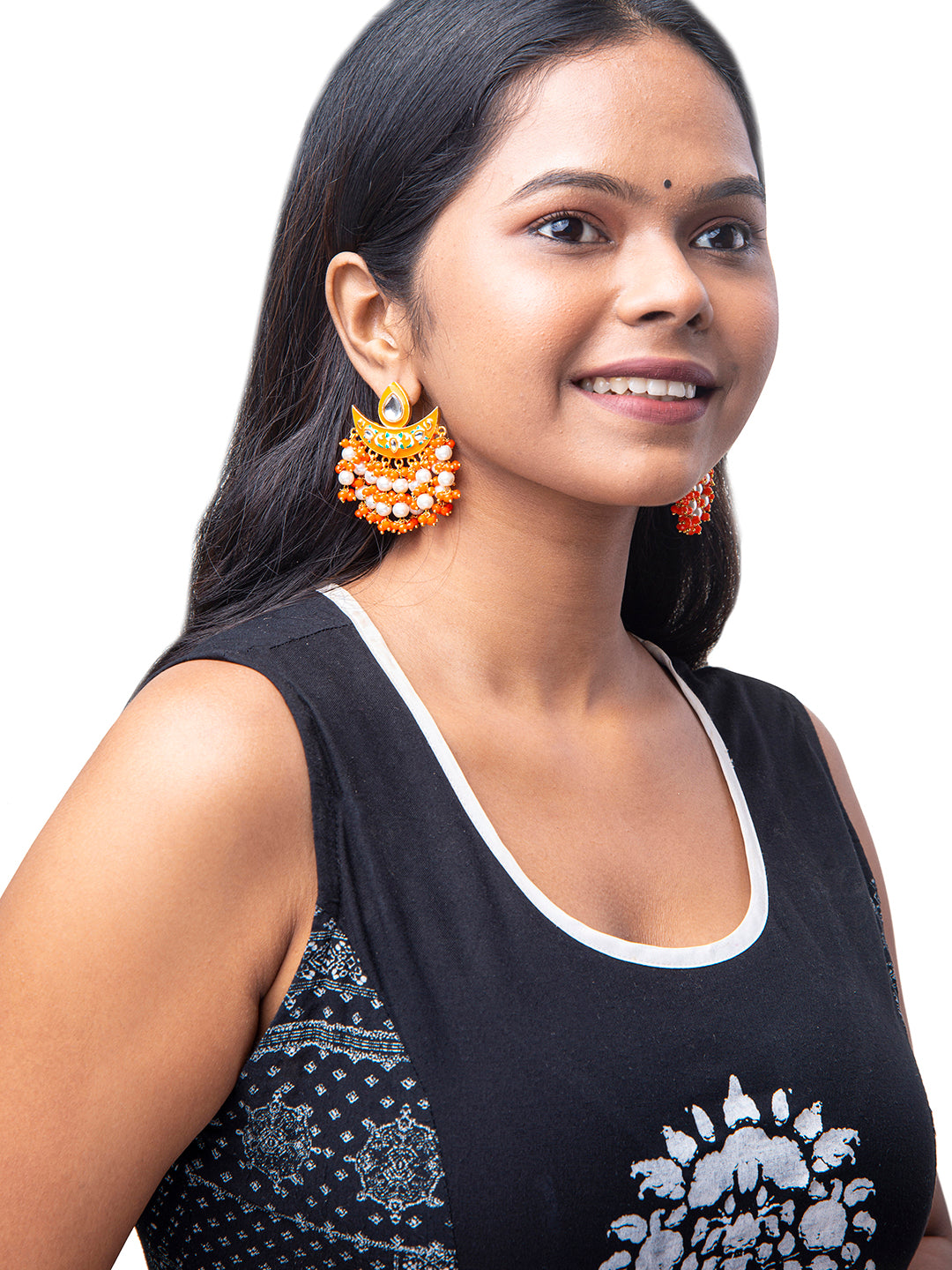 Shining Jewel Handcrafted Gold Plated Designer Traditional Ethnic Meenakari Kundan Chandbali Earrings Women (SJ_1873_O)