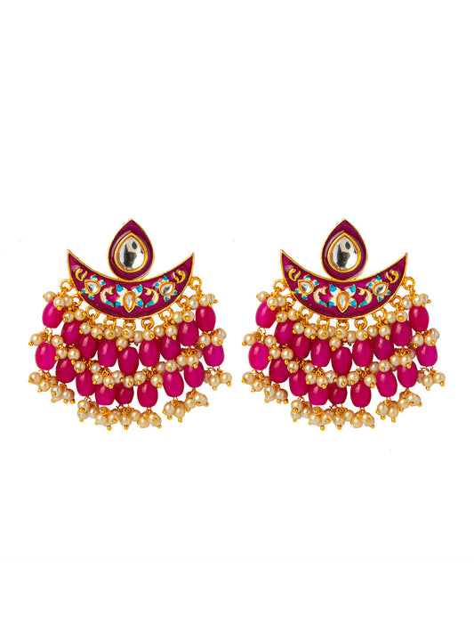 Shining Jewel Handcrafted Gold Plated Designer Traditional Ethnic Meenakari Kundan Chandbali Earrings Women (SJ_1873_P)