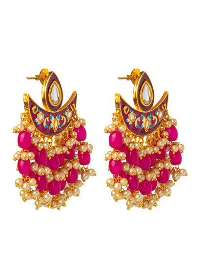 Shining Jewel Handcrafted Gold Plated Designer Traditional Ethnic Meenakari Kundan Chandbali Earrings Women (SJ_1873_P)