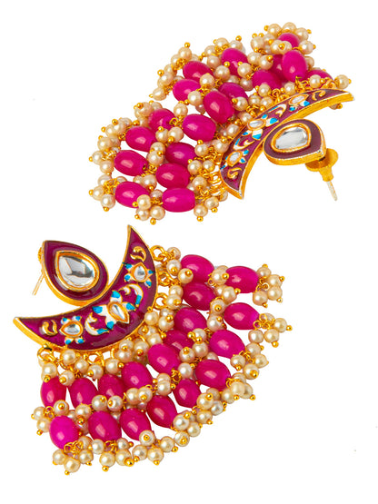 Shining Jewel Handcrafted Gold Plated Designer Traditional Ethnic Meenakari Kundan Chandbali Earrings Women (SJ_1873_P)