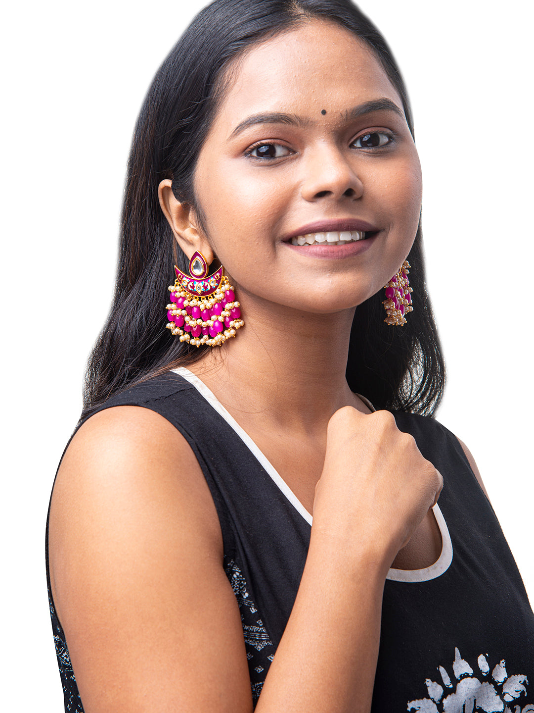 Shining Jewel Handcrafted Gold Plated Designer Traditional Ethnic Meenakari Kundan Chandbali Earrings Women (SJ_1873_P)