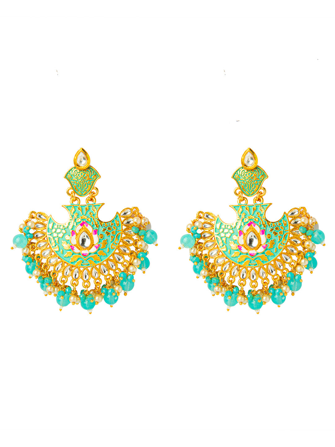 Shining Jewel Handcrafted Gold Plated Designer Traditional Ethnic Meenakari Kundan Chandbali Earrings Women (SJ_1874_AQ)