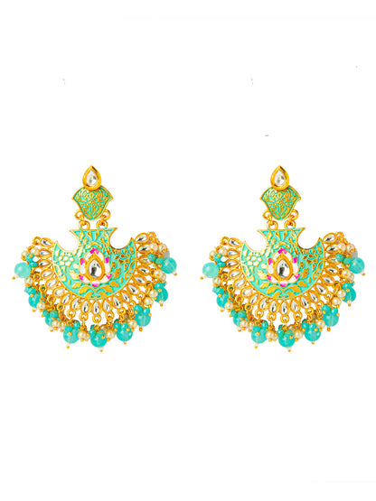 Shining Jewel Handcrafted Gold Plated Designer Traditional Ethnic Meenakari Kundan Chandbali Earrings Women (SJ_1874_AQ)