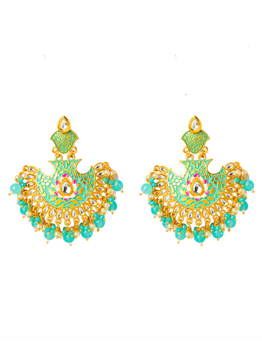 Shining Jewel Handcrafted Gold Plated Designer Traditional Ethnic Meenakari Kundan Chandbali Earrings Women (SJ_1874_AQ)