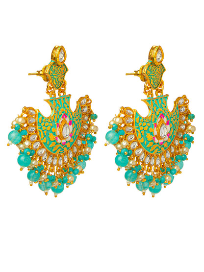 Shining Jewel Handcrafted Gold Plated Designer Traditional Ethnic Meenakari Kundan Chandbali Earrings Women (SJ_1874_AQ)