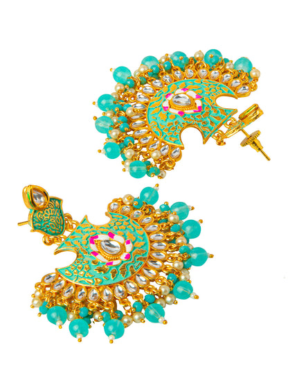 Shining Jewel Handcrafted Gold Plated Designer Traditional Ethnic Meenakari Kundan Chandbali Earrings Women (SJ_1874_AQ)