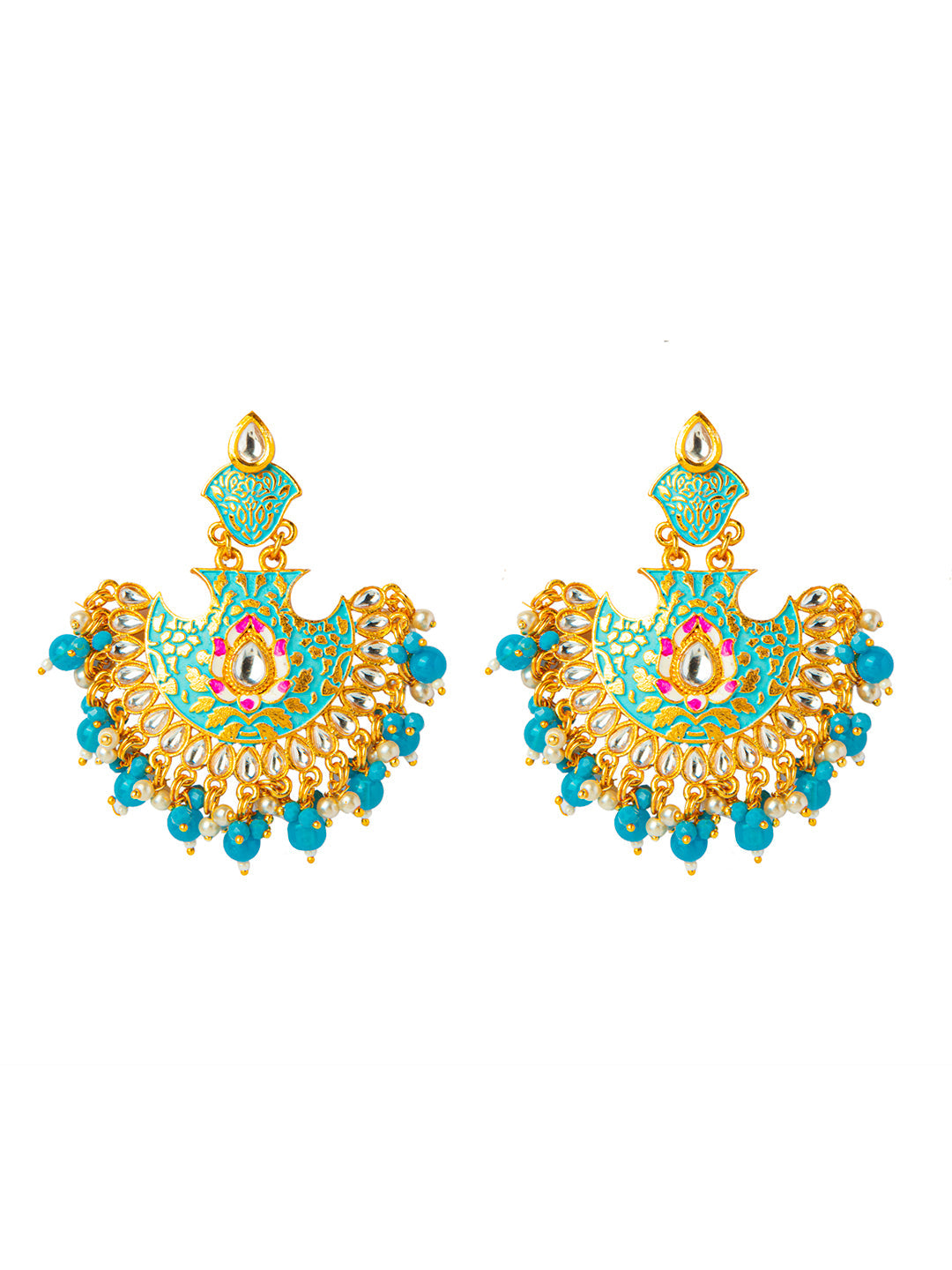 Shining Jewel Handcrafted Gold Plated Designer Traditional Ethnic Meenakari Kundan Chandbali Earrings Women (SJ_1874_BL)
