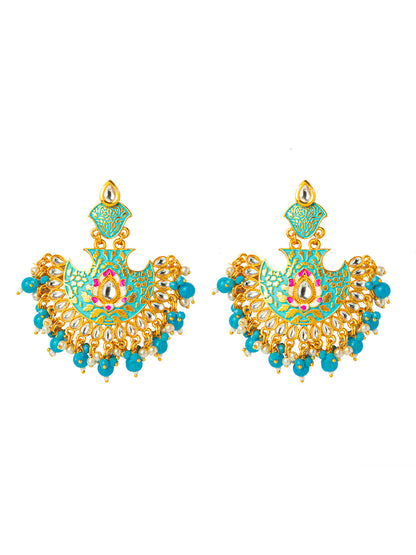 Shining Jewel Handcrafted Gold Plated Designer Traditional Ethnic Meenakari Kundan Chandbali Earrings Women (SJ_1874_BL)