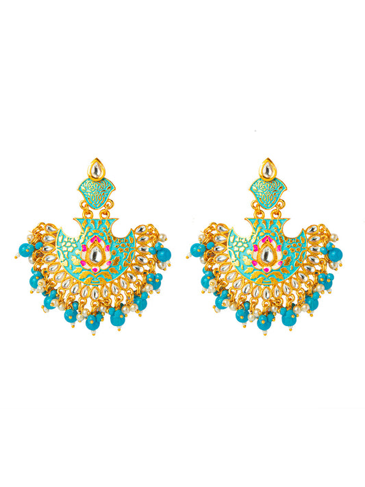 Shining Jewel Handcrafted Gold Plated Designer Traditional Ethnic Meenakari Kundan Chandbali Earrings Women (SJ_1874_BL)