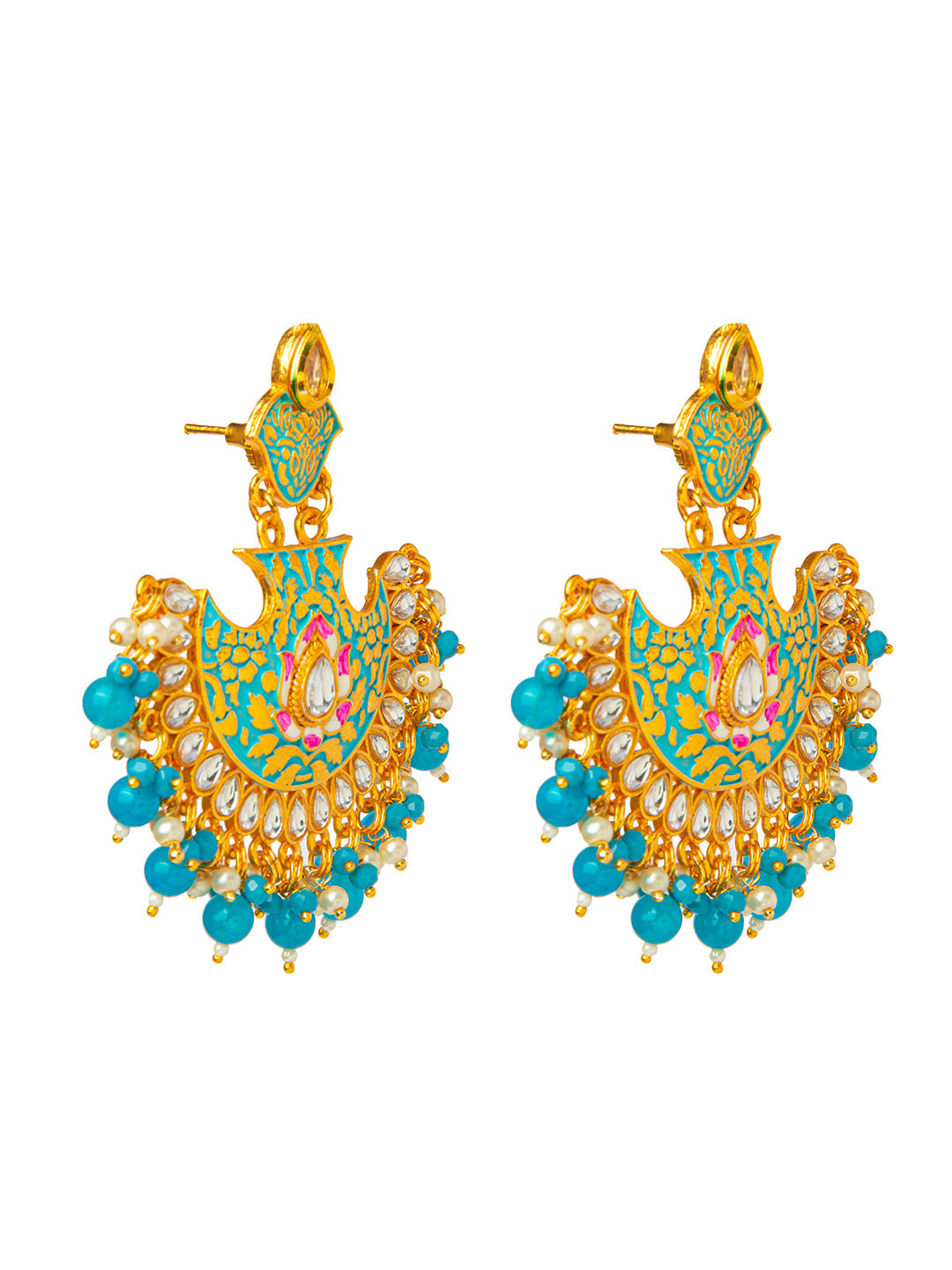 Shining Jewel Handcrafted Gold Plated Designer Traditional Ethnic Meenakari Kundan Chandbali Earrings Women (SJ_1874_BL)