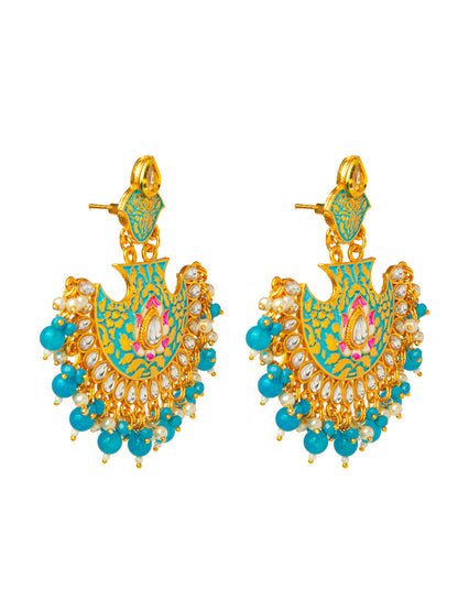 Shining Jewel Handcrafted Gold Plated Designer Traditional Ethnic Meenakari Kundan Chandbali Earrings Women (SJ_1874_BL)