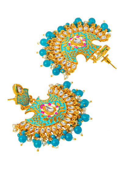 Shining Jewel Handcrafted Gold Plated Designer Traditional Ethnic Meenakari Kundan Chandbali Earrings Women (SJ_1874_BL)