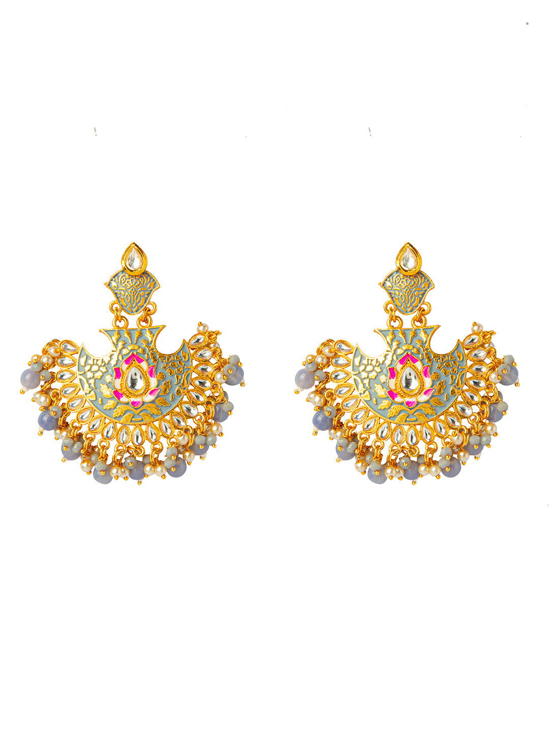 Shining Jewel Handcrafted Gold Plated Designer Traditional Ethnic Meenakari Kundan Chandbali Earrings Women (SJ_1874_GY)