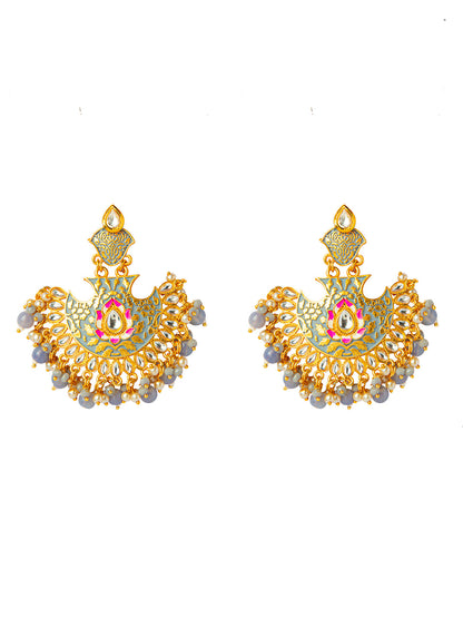Shining Jewel Handcrafted Gold Plated Designer Traditional Ethnic Meenakari Kundan Chandbali Earrings Women (SJ_1874_GY)