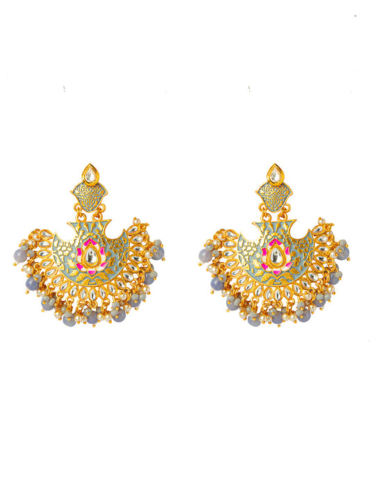 Shining Jewel Handcrafted Gold Plated Designer Traditional Ethnic Meenakari Kundan Chandbali Earrings Women (SJ_1874_GY)