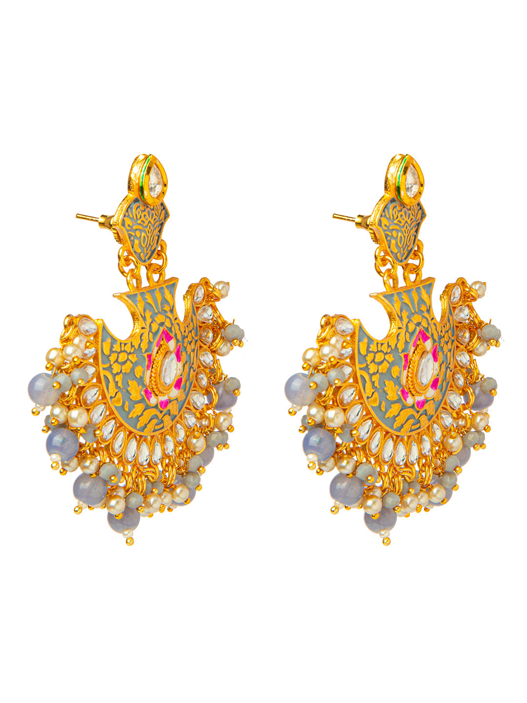 Shining Jewel Handcrafted Gold Plated Designer Traditional Ethnic Meenakari Kundan Chandbali Earrings Women (SJ_1874_GY)