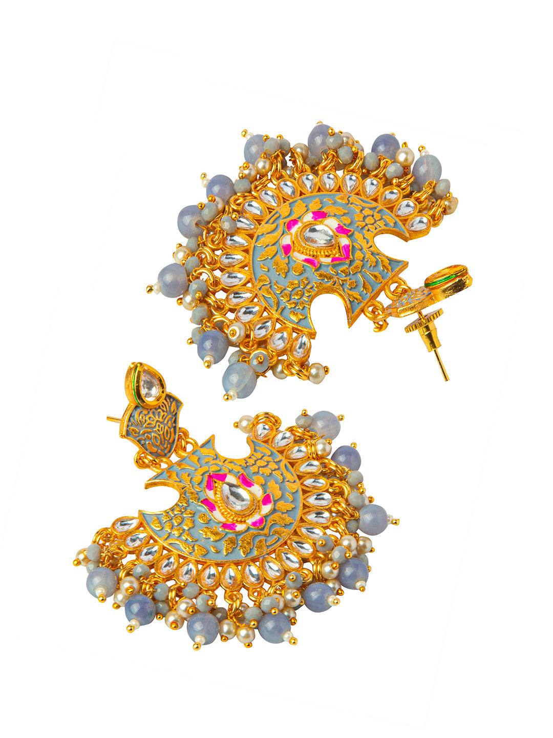 Shining Jewel Handcrafted Gold Plated Designer Traditional Ethnic Meenakari Kundan Chandbali Earrings Women (SJ_1874_GY)