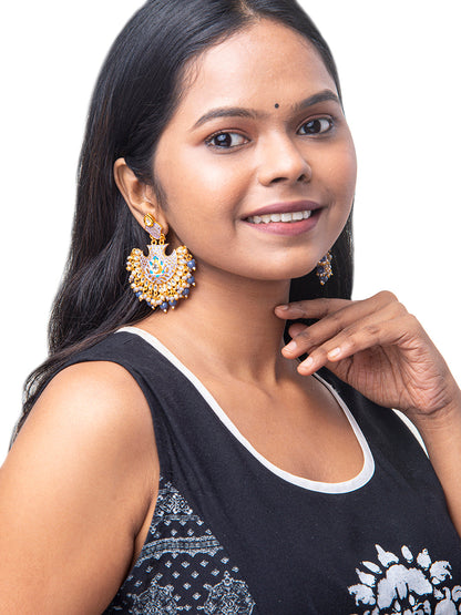 Shining Jewel Handcrafted Gold Plated Designer Traditional Ethnic Meenakari Kundan Chandbali Earrings Women (SJ_1874_GY)