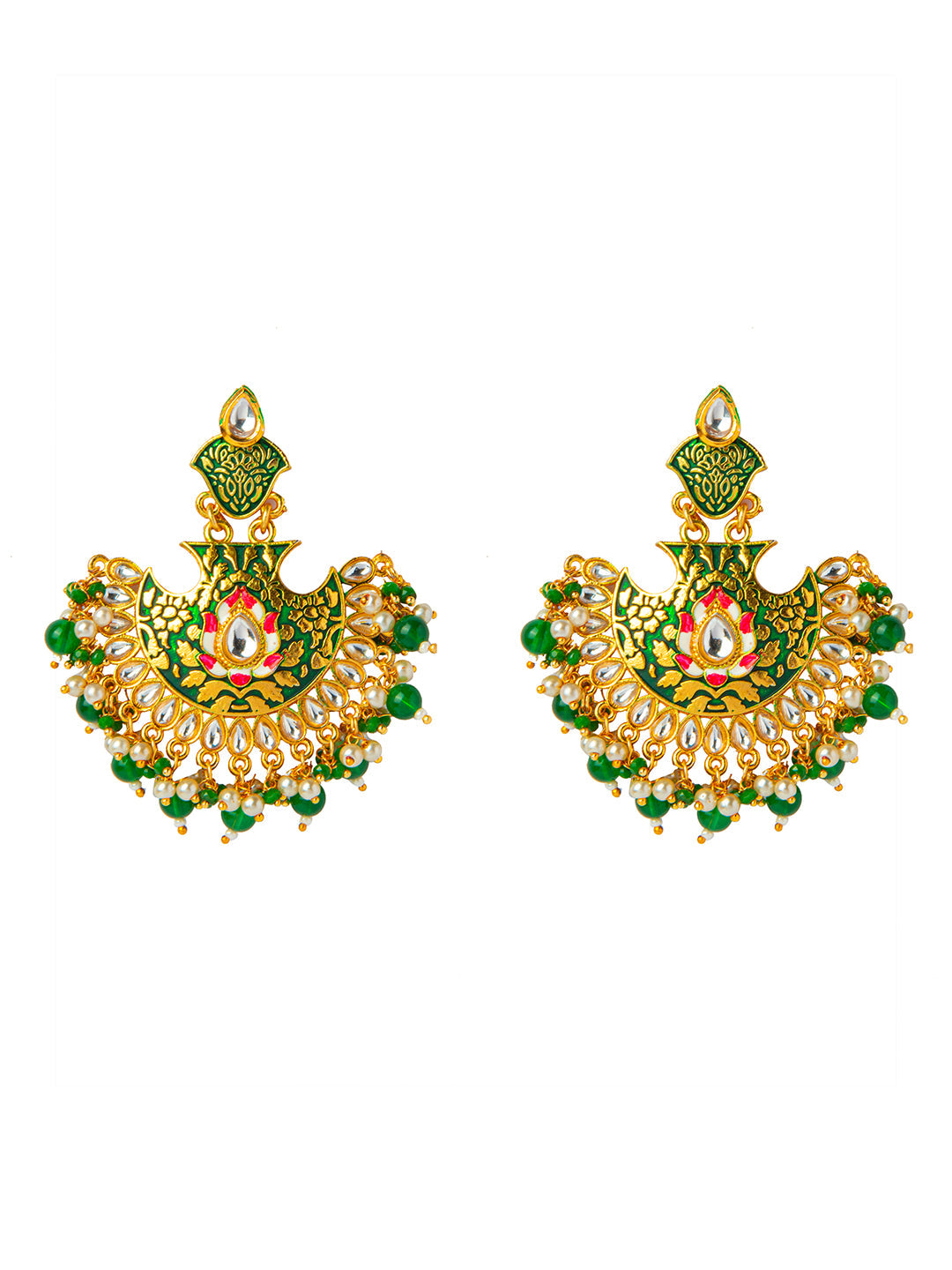 Shining Jewel Handcrafted Gold Plated Designer Traditional Ethnic Meenakari Kundan Chandbali Earrings Women (SJ_1874_G)