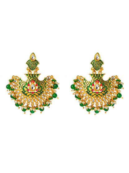 Shining Jewel Handcrafted Gold Plated Designer Traditional Ethnic Meenakari Kundan Chandbali Earrings Women (SJ_1874_G)