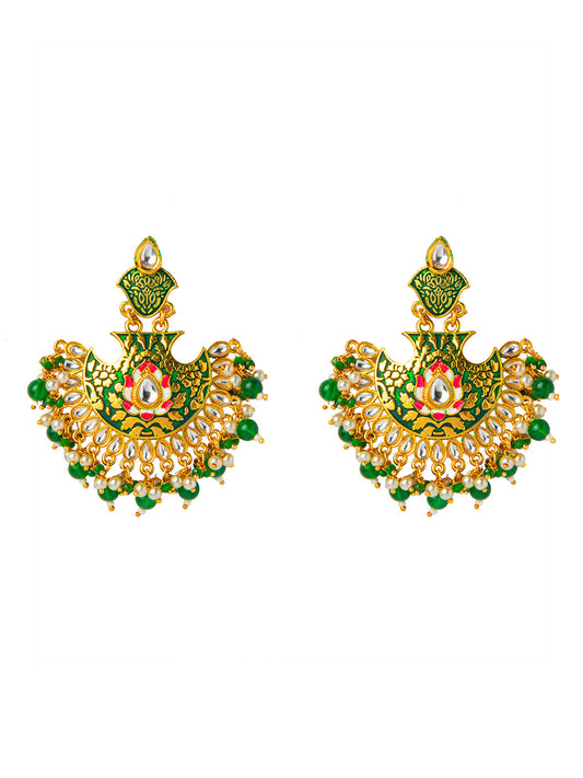 Shining Jewel Handcrafted Gold Plated Designer Traditional Ethnic Meenakari Kundan Chandbali Earrings Women (SJ_1874_G)