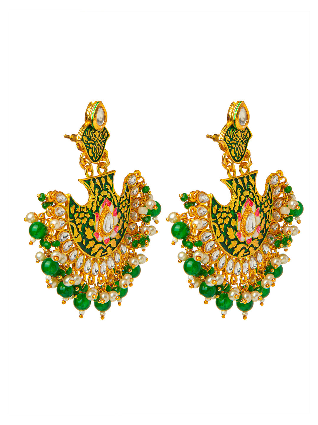 Shining Jewel Handcrafted Gold Plated Designer Traditional Ethnic Meenakari Kundan Chandbali Earrings Women (SJ_1874_G)