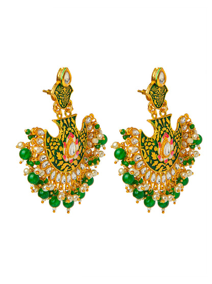 Shining Jewel Handcrafted Gold Plated Designer Traditional Ethnic Meenakari Kundan Chandbali Earrings Women (SJ_1874_G)