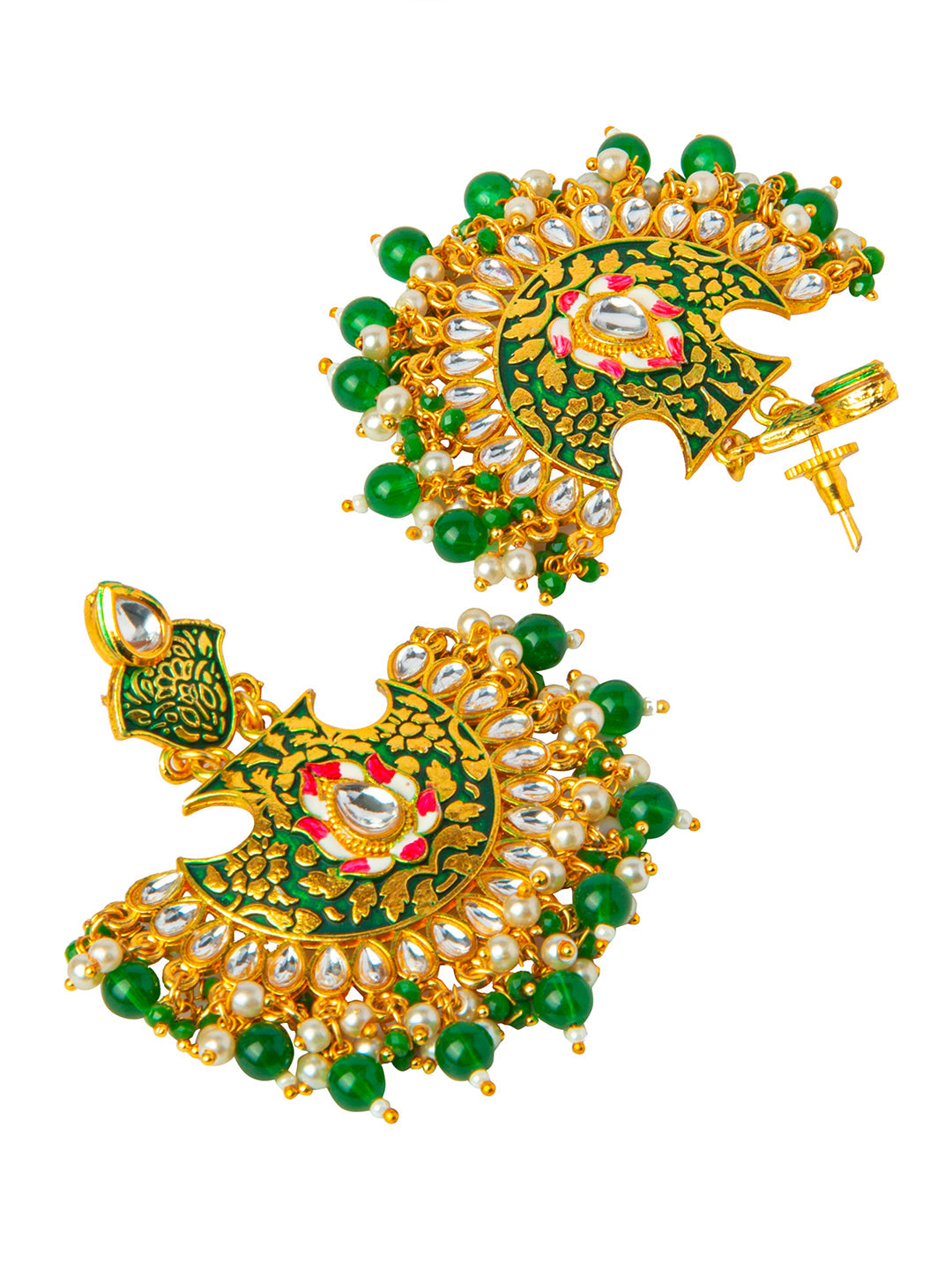 Shining Jewel Handcrafted Gold Plated Designer Traditional Ethnic Meenakari Kundan Chandbali Earrings Women (SJ_1874_G)