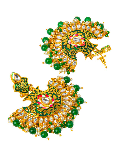 Shining Jewel Handcrafted Gold Plated Designer Traditional Ethnic Meenakari Kundan Chandbali Earrings Women (SJ_1874_G)