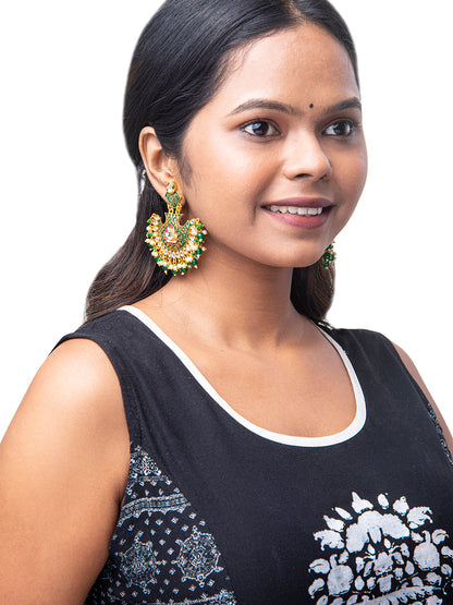 Shining Jewel Handcrafted Gold Plated Designer Traditional Ethnic Meenakari Kundan Chandbali Earrings Women (SJ_1874_G)