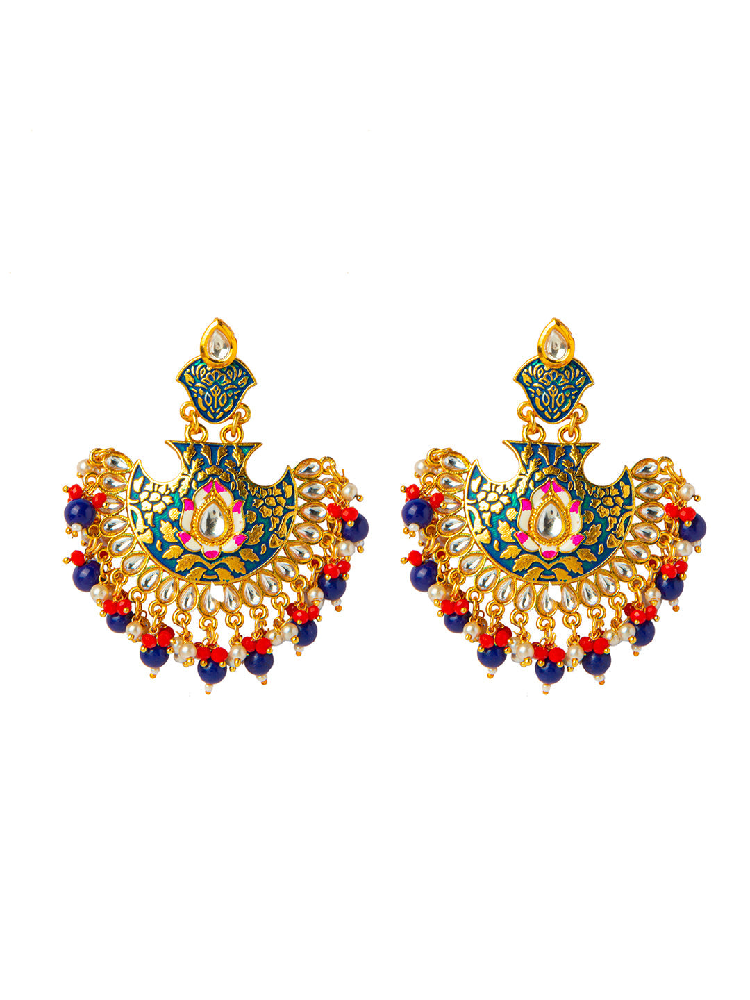 Shining Jewel Handcrafted Gold Plated Designer Traditional Ethnic Meenakari Kundan Chandbali Earrings Women (SJ_1874_MT)
