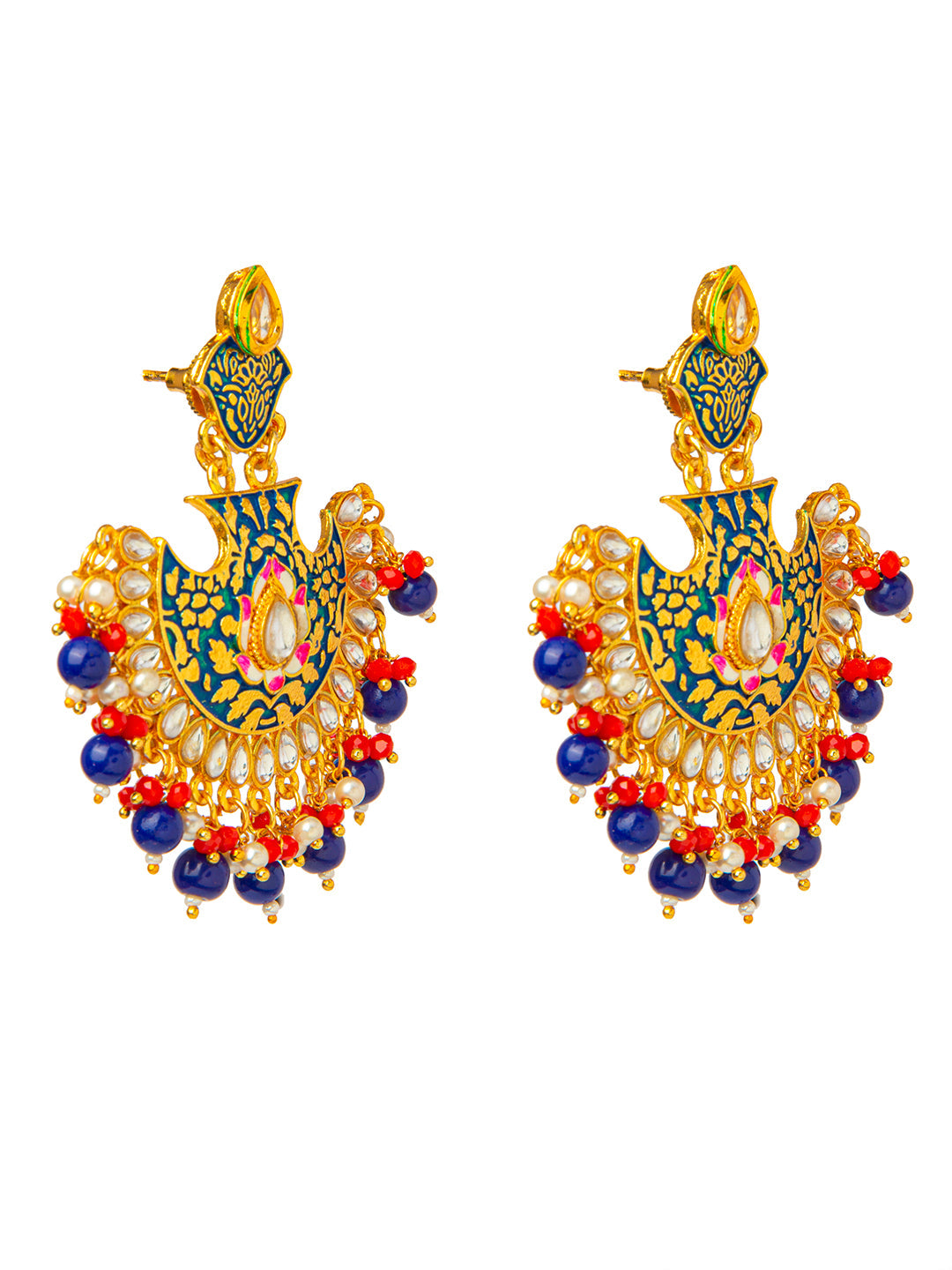 Shining Jewel Handcrafted Gold Plated Designer Traditional Ethnic Meenakari Kundan Chandbali Earrings Women (SJ_1874_MT)