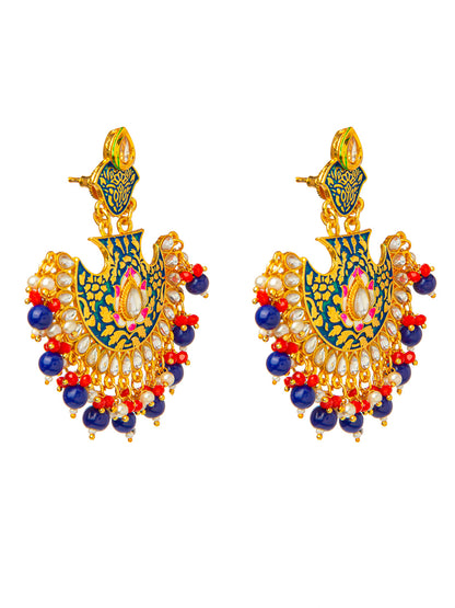 Shining Jewel Handcrafted Gold Plated Designer Traditional Ethnic Meenakari Kundan Chandbali Earrings Women (SJ_1874_MT)