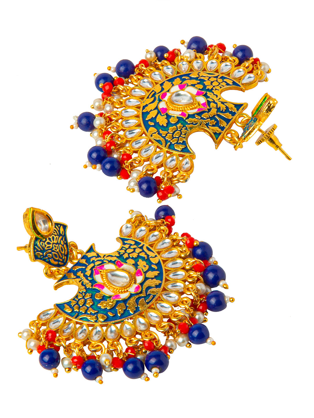 Shining Jewel Handcrafted Gold Plated Designer Traditional Ethnic Meenakari Kundan Chandbali Earrings Women (SJ_1874_MT)