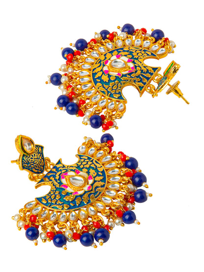 Shining Jewel Handcrafted Gold Plated Designer Traditional Ethnic Meenakari Kundan Chandbali Earrings Women (SJ_1874_MT)