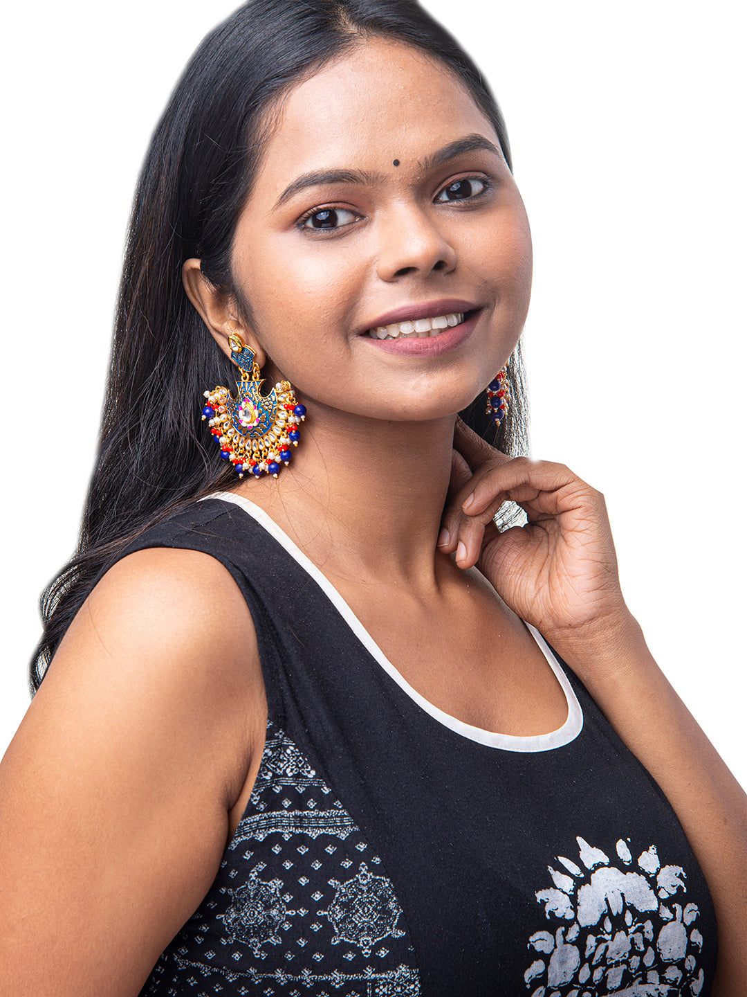 Shining Jewel Handcrafted Gold Plated Designer Traditional Ethnic Meenakari Kundan Chandbali Earrings Women (SJ_1874_MT)