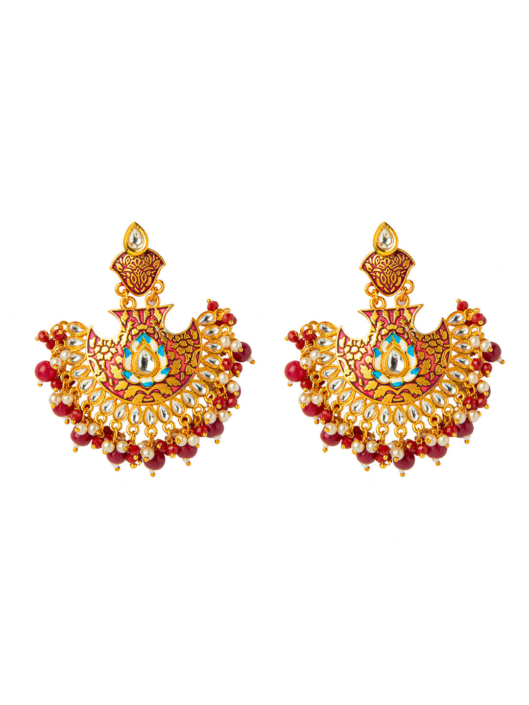 Shining Jewel Handcrafted Gold Plated Designer Traditional Ethnic Meenakari Kundan Chandbali Earrings Women (SJ_1874_M)
