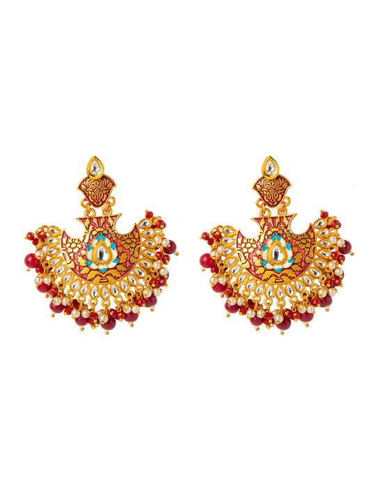 Shining Jewel Handcrafted Gold Plated Designer Traditional Ethnic Meenakari Kundan Chandbali Earrings Women (SJ_1874_M)