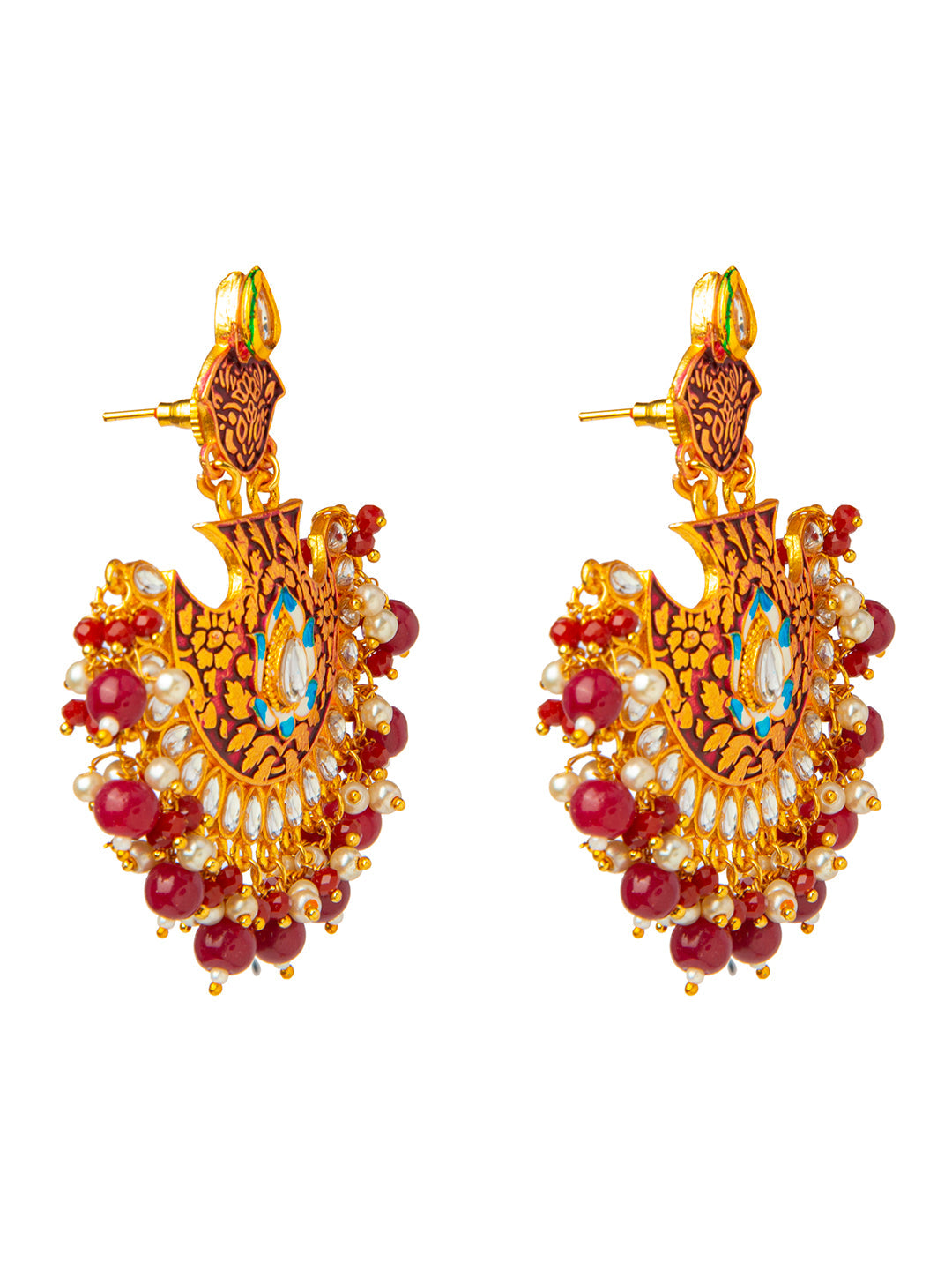 Shining Jewel Handcrafted Gold Plated Designer Traditional Ethnic Meenakari Kundan Chandbali Earrings Women (SJ_1874_M)