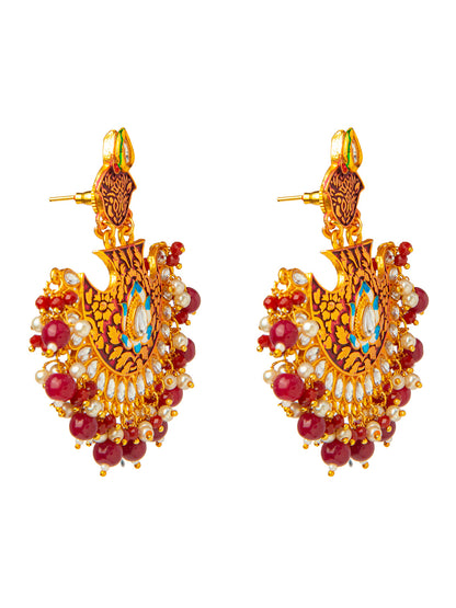Shining Jewel Handcrafted Gold Plated Designer Traditional Ethnic Meenakari Kundan Chandbali Earrings Women (SJ_1874_M)