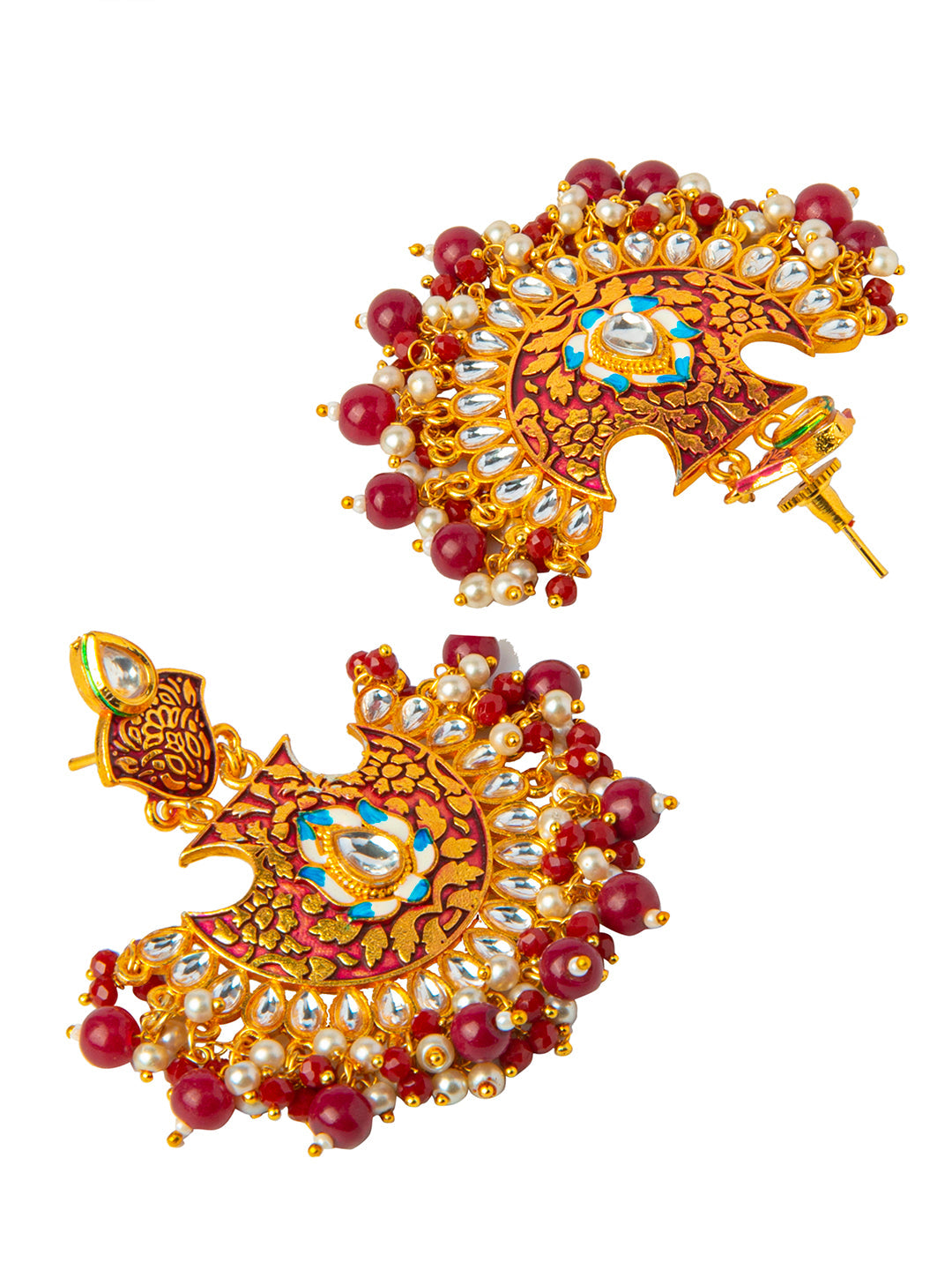 Shining Jewel Handcrafted Gold Plated Designer Traditional Ethnic Meenakari Kundan Chandbali Earrings Women (SJ_1874_M)