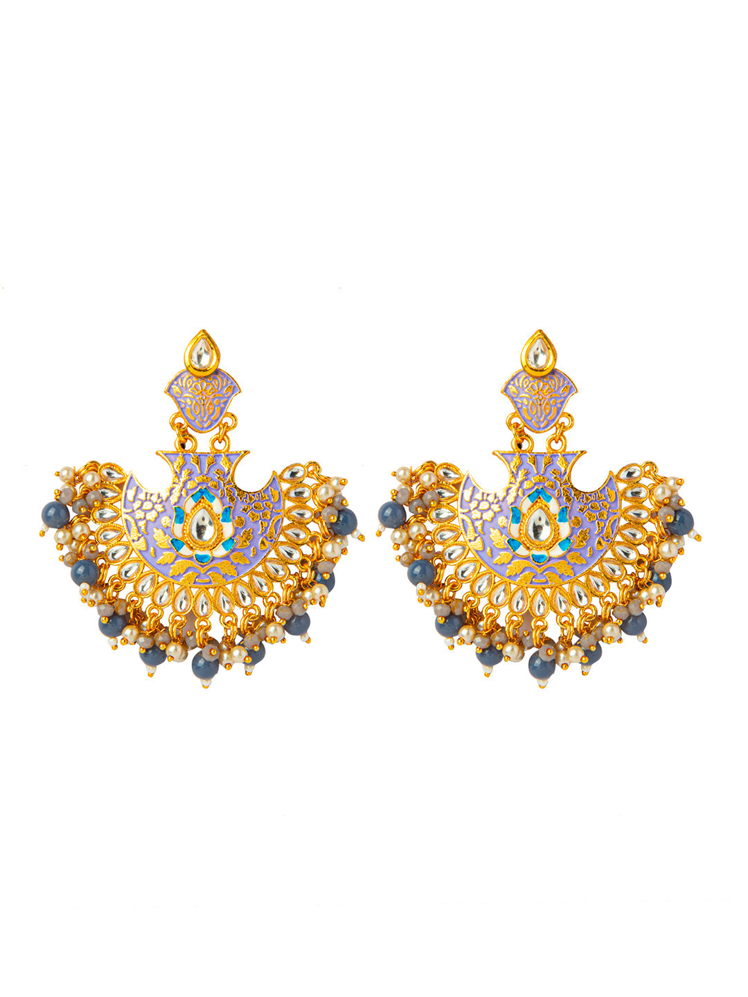 Shining Jewel Handcrafted Gold Plated Designer Traditional Ethnic Meenakari Kundan Chandbali Earrings Women (SJ_1874_PR)