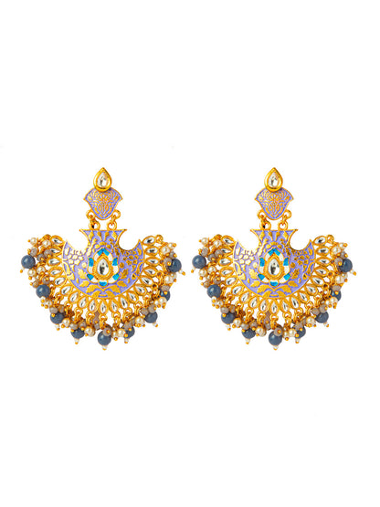 Shining Jewel Handcrafted Gold Plated Designer Traditional Ethnic Meenakari Kundan Chandbali Earrings Women (SJ_1874_PR)