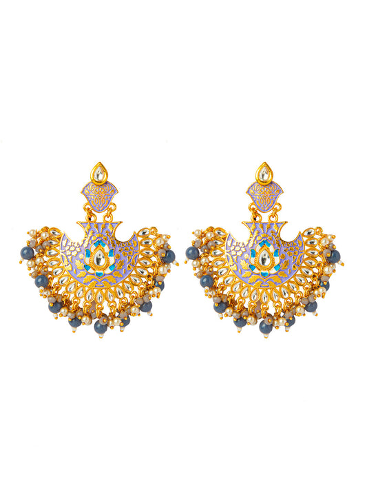 Shining Jewel Handcrafted Gold Plated Designer Traditional Ethnic Meenakari Kundan Chandbali Earrings Women (SJ_1874_PR)