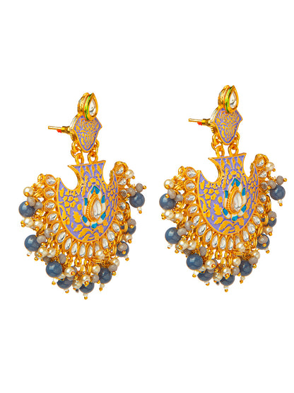 Shining Jewel Handcrafted Gold Plated Designer Traditional Ethnic Meenakari Kundan Chandbali Earrings Women (SJ_1874_PR)